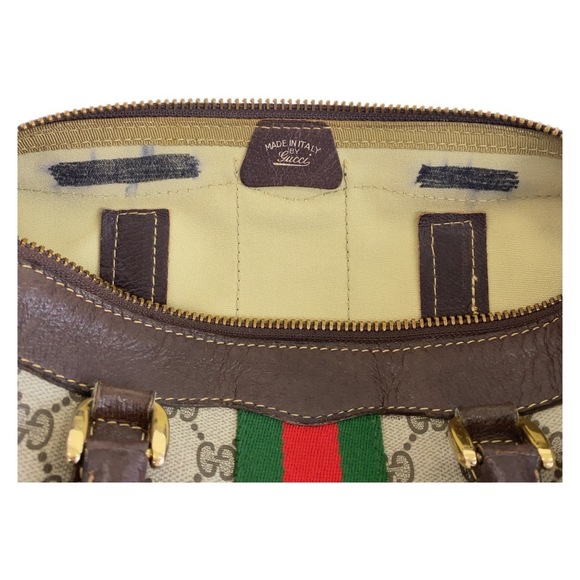 GUCCI Sherry Line GG Supreme Canvas Leather Handbag Boston Bag Brown Beige Gold - Picture 8 of 10